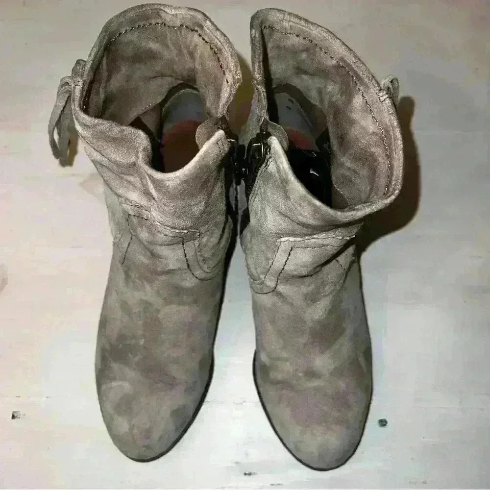 SAM EDELMAN Louie Suede Fringe Ankle Boots Booties Size Women’s 6.5 putty gray - Picture 4 of 7